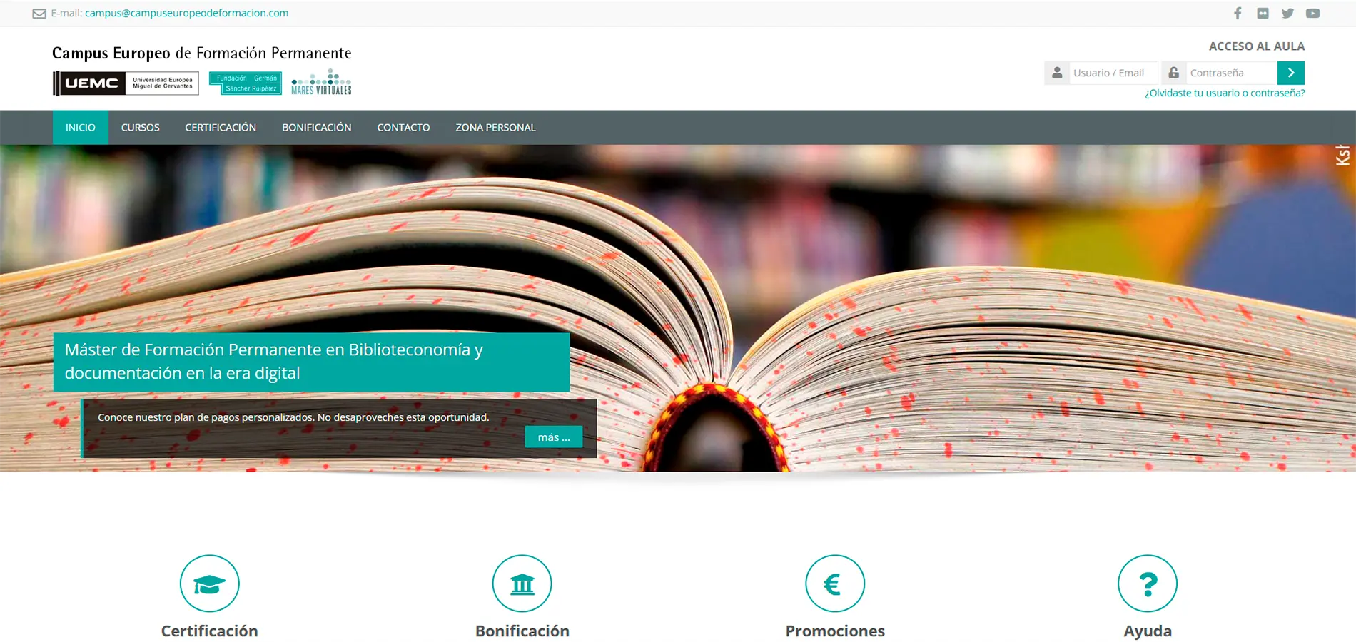captura de pantalla mostrando la landing page del campus Europeo de Formación CITA