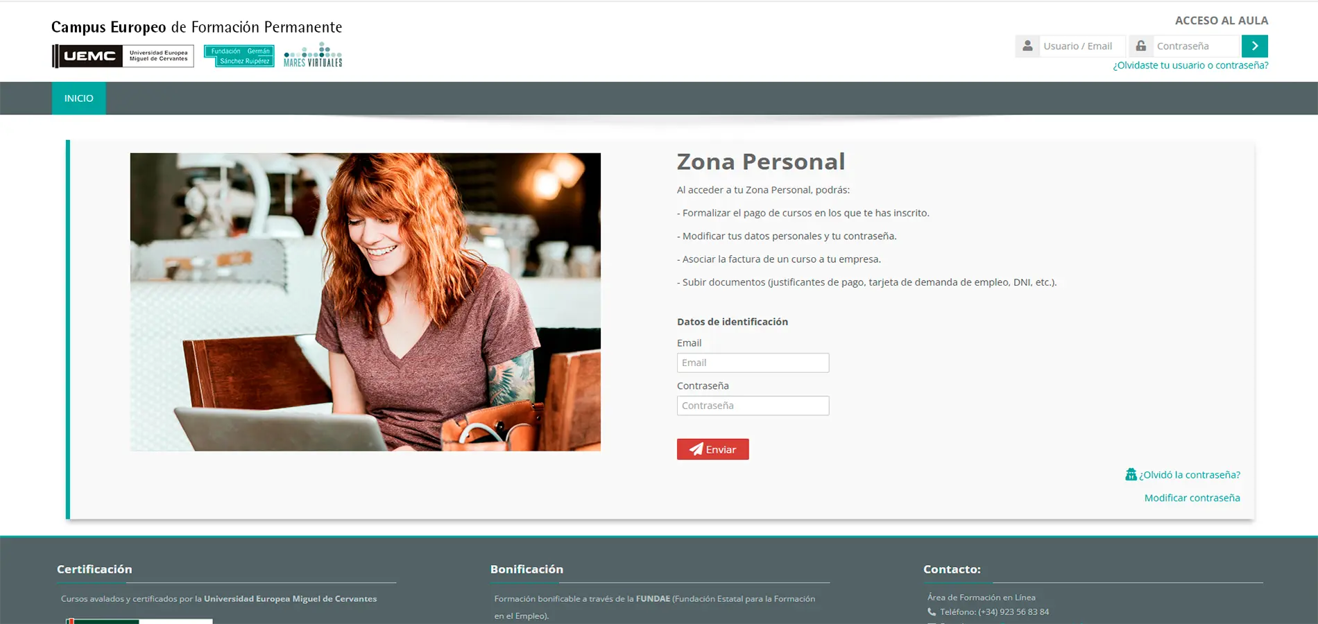 captura de pantalla mostrando la zona principal para acceder al campus